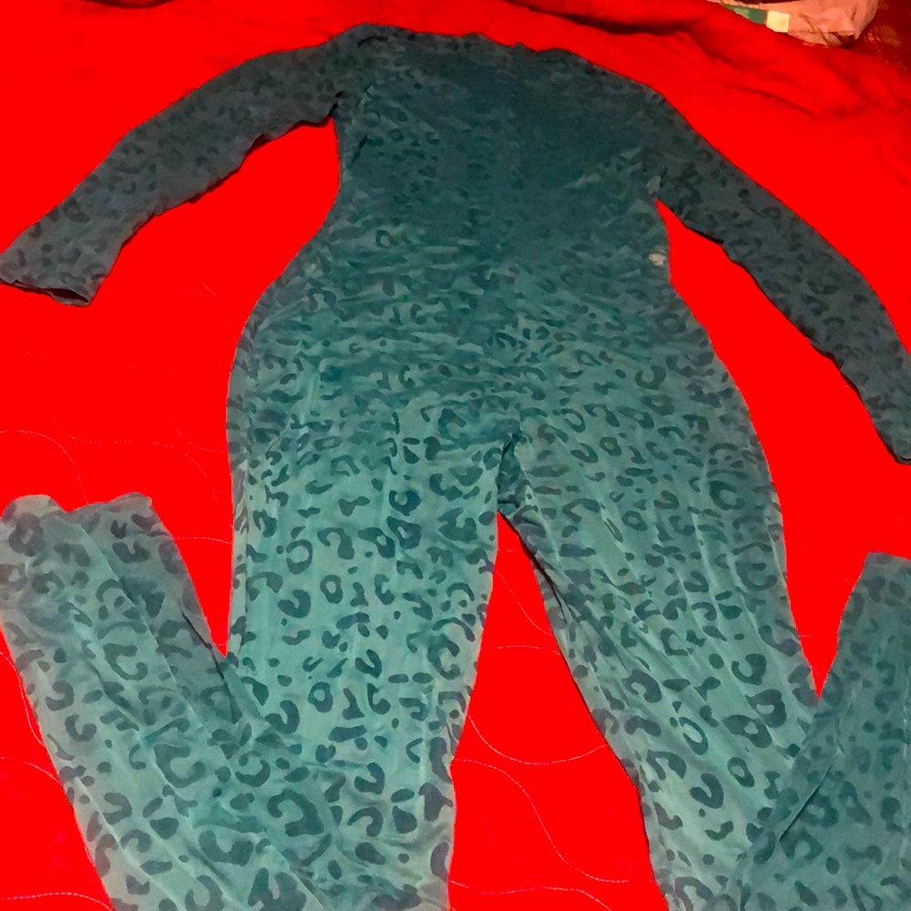 One piece sheer Turquoise leopard print